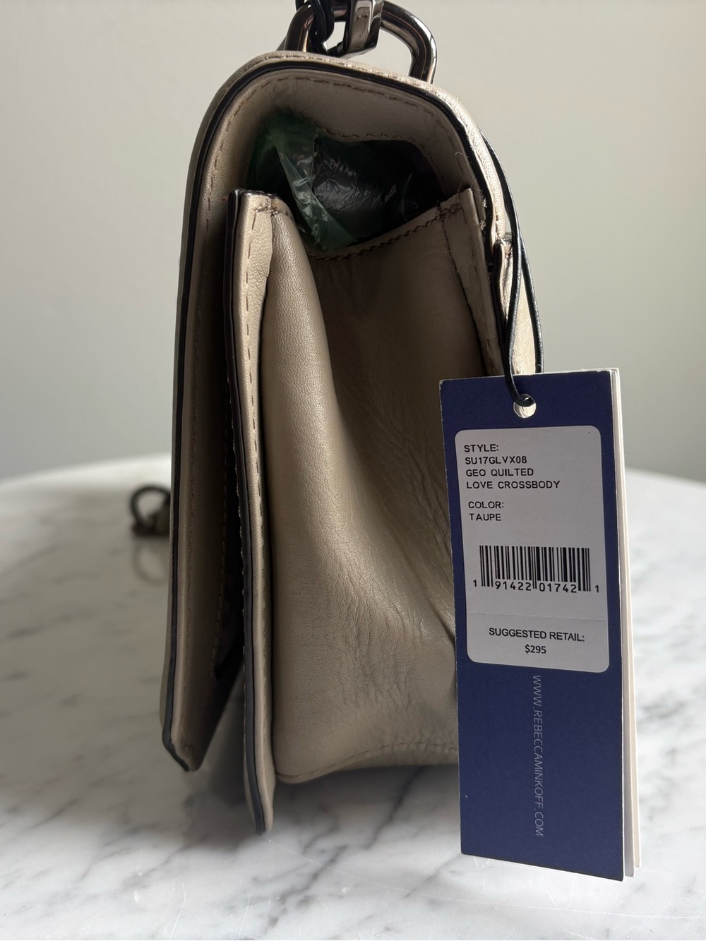 Rebecca Minkoff Geo Quilted Love Crossbody Bag Taupe Leather NWT $295 MSRP - Picture 6 of 13